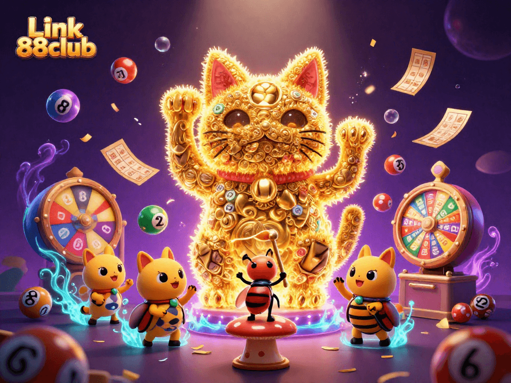 Experience the excitement of betting with Link 88club as lucky symbols come to life in a vibrant casino scene.
