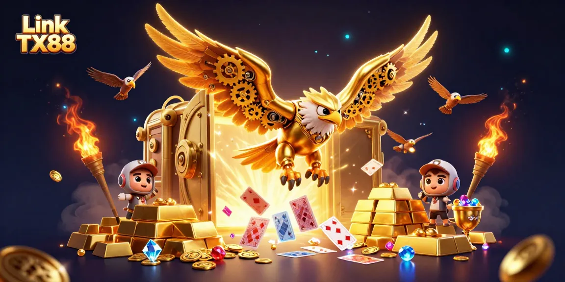 Engage with Link TX88 and enjoy thrilling holographic card games amidst golden treasures.