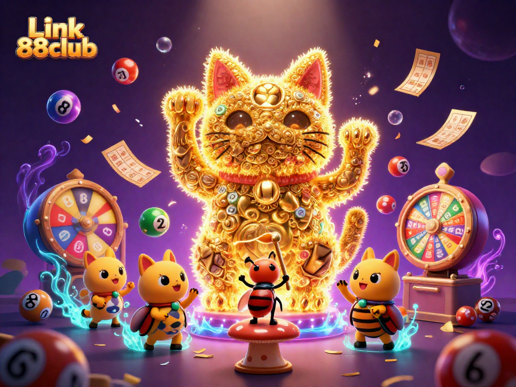 Experience the excitement of betting with Link 88club as lucky symbols come to life in a vibrant casino scene.