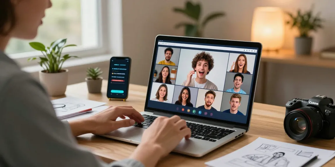 A person engaging in emotional chats using Crush on AI in a cozy workspace with character avatars on the screen.