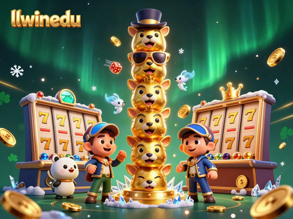 Experience the vibrant gaming world at llwinedu with a dynamic totem pole and colorful casino symbols.